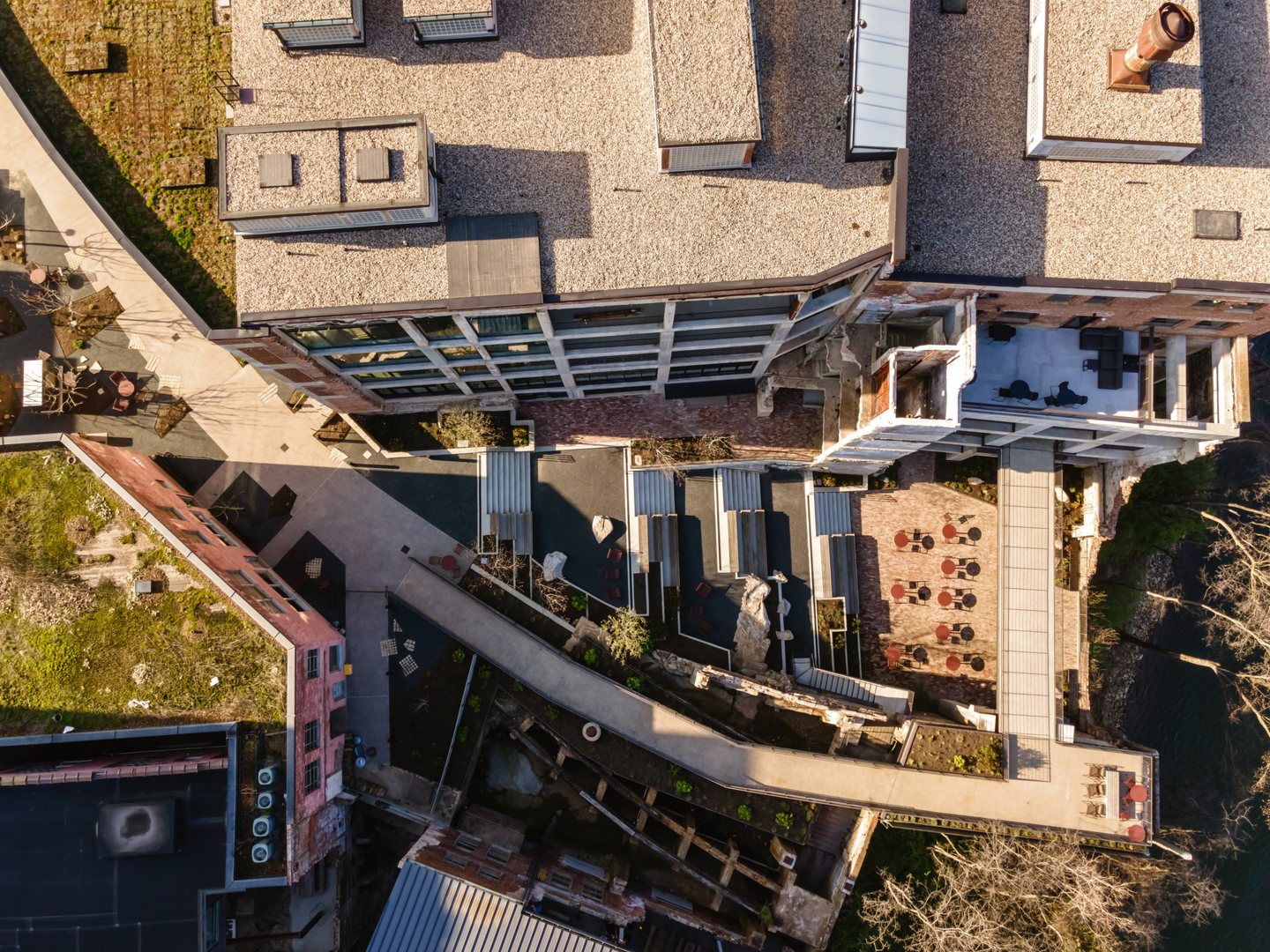 Aerial view of Neuhoff Residences' neighborhood in Nashville, TN
